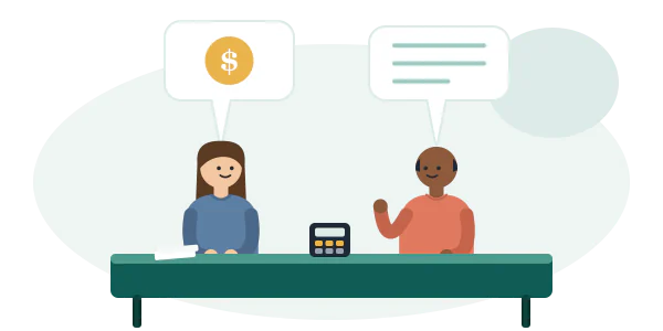 Illustration: two people going over costs with a calculator and notes
