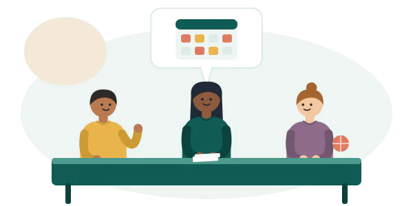 Illustration: two parents and a mediator planning a schedule together